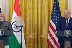 Tổng thống Mỹ Donald Trump (phải) và Thủ tướng Ấn Độ Narendra Modi tại cuộc họp báo chung ở Washington. (Ảnh tư liệu - minh họa: ANI/TTXVN)