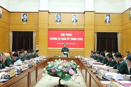 Đại tướng Phan Văn Giang chủ trì Hội nghị Thường vụ Quân ủy Trung ương nhằm rà soát công tác chuẩn bị Đại hội Đảng bộ Quân đội lần thứ XII, nhiệm kỳ 2025-2030. (Ảnh Mod)