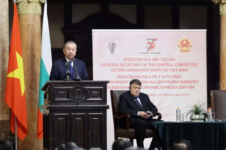 Tổng Bí thư Tô Lâm phát biểu chính sách tại Đại học Sofia. (Ảnh: Thống Nhất/TTXVN)