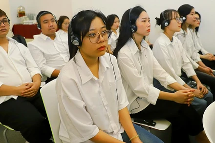 Học viên tại lễ khai giảng khóa 01 năm 2025 của chương trình phái cử và tiếp nhận người lao động Việt Nam sang CHLB Đức làm trợ lý điều dưỡng. (Ảnh Moha)