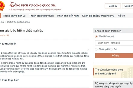 Thí điểm 6 thủ tục bảo hiểm thất nghiệp trên Cổng Dịch vụ công quốc gia