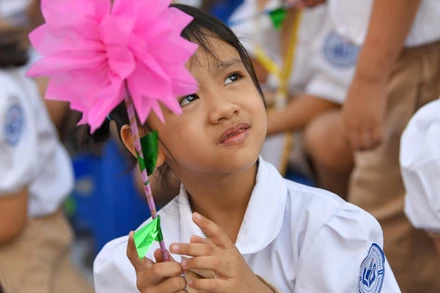 Học sinh Trường tiểu học Linh Đàm, Hà Nội. (Ảnh THẾ ĐẠI)