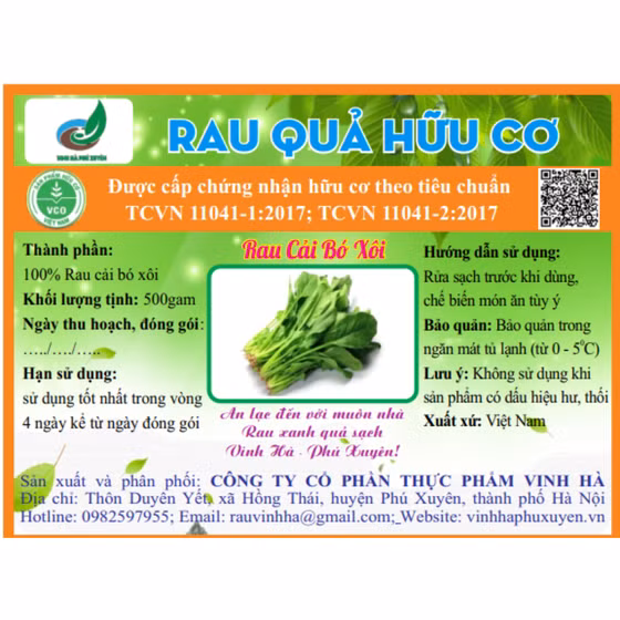 Rau cải bó xôi hữu cơ Vinh Hà