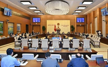 Phiên họp Ủy ban Thường vụ Quốc hội cho ý kiến về chủ trương đầu tư Dự án xây dựng công trình đường bộ cao tốc Bắc-Nam phía Đông, sáng 10/12. (Ảnh: DUY LINH)