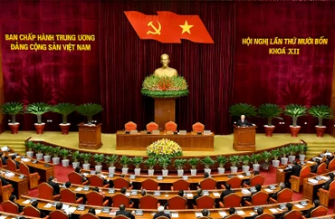 Quang cảnh bế mạc Hội nghị lần thứ 14 Ban Chấp hành Trung ương Đảng khóa XII. 