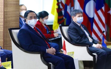 Thủ tướng Chính phủ Phạm Minh Chính cùng các lãnh đạo ASEAN dự Hội nghị Các nhà lãnh đạo ASEAN, chiều 24-4. (Ảnh: VGP)