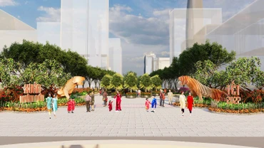 Phối cảnh cổng chào Đường hoa Nguyễn Huệ Nhâm Dần 2022.
