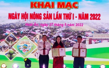 Dừa xiêm, bưởi da xanh, trà Gò Loi, heo và gà ta thả vườn của huyện Hoài Ân được công nhận nhãn hiệu tập thể.