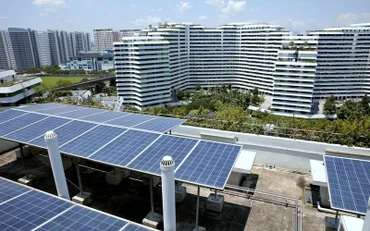 Các tấm pin mặt trời trên mái một khu nhà ở công cộng ở Singapore. (Ảnh: REUTERS)