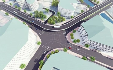 Phối cảnh cầu vượt nút giao Phạm Ngọc Thạch-Chùa Bộc có hình chữ C.