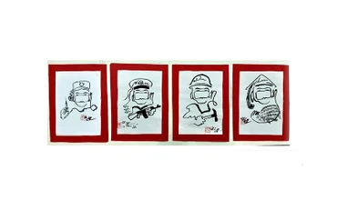 Chữ Nhâm Dần viết theo thể Nhân diện thư hình trí, nông, công, binh (bác sĩ, bộ đội, công nhân, nông dân).