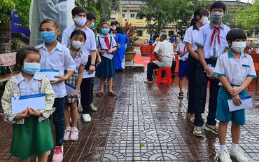 Học sinh tiểu học “vùng xanh” huyện Đầm Dơi thực hiện tốt “5K” ngày đầu tiên trở lại trường.