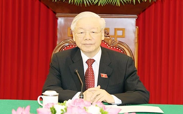 Tổng Bí thư Nguyễn Phú Trọng điện đàm với Bí thư thứ nhất Trung ương Đảng Cộng sản Cuba, Chủ tịch nước CH Cuba Miguel Diaz-Canel Bermudez. Ảnh: TRÍ DŨNG (TTXVN)