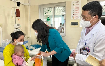 Phó Chủ tịch nước Võ Thị Ánh Xuân thăm hỏi, tặng quà các em nhỏ. 