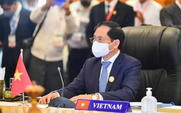 Bộ trưởng Ngoại giao Bùi Thanh Sơn phát biểu tại Hội nghị. (Ảnh: Báo Điện tử Đảng Cộng sản)