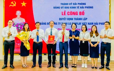 Trao quyết định thành lập Đảng bộ Công ty trách nhiệm hữu hạn LG Display Việt Nam Hải Phòng.