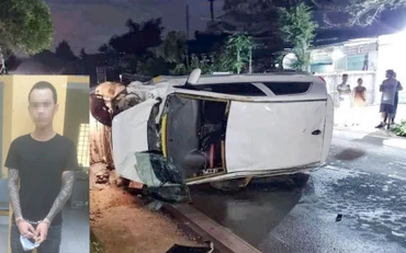 Đối tượng N.V.C và hiện trường vụ tai nạn.