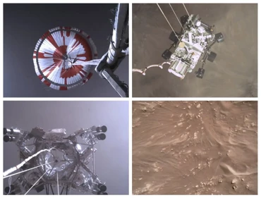 Những hình ảnh từ video do NASA cung cấp này cho thấy các bước hạ cánh của tàu thám hiểm sao Hỏa Perseverance khi nó tiếp cận bề mặt hành tinh vào ngày 18-2. Ảnh: NASA.