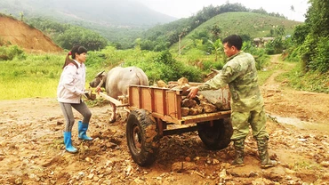 Sạt lở bãi thải mỏ than Minh Tiến vùi lấp đất ruộng, người dân tự khắc phục.