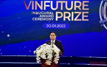 Thủ tướng Phạm Minh Chính phát biểu tại lễ trao giải VinFuture. (Ảnh: Trần Hải)