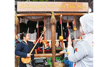 Du khách tham quan không gian văn hóa Bắc Kạn tại Tuần văn hóa.