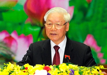 Đồng chí Nguyễn Phú Trọng, Tổng Bí thư, Chủ tịch nước, Bí thư Quân ủy Trung ương phát biểu tại Đại hội đại biểu Đảng bộ Quân đội lần thứ 11 (Ảnh: Đăng Khoa).