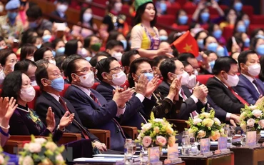 Thủ tướng Phạm Minh Chính và các đại biểu dự Lễ khai mạc Đại hội. (Ảnh: Dương Giang/TTXVN)