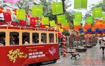 Phố Sách được trang hoàng ấn tượng trong ngày khai mạc.