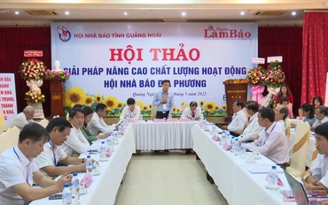 Quang cảnh hội thảo “Giải pháp nâng cao chất lượng hoạt động của Hội Nhà báo địa phương”.