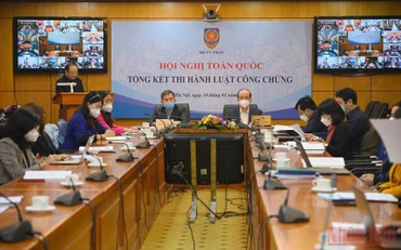 Các đại biểu tham dự hội nghị tổng kết thực hiện Luật Công chứng tại Bộ Tư pháp. (Ảnh: LÊ TÚ)
