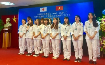 Ứng viên tham gia chương trình đào tạo điều dưỡng, hộ lý sang Nhật Bản (Ảnh: Dolab).