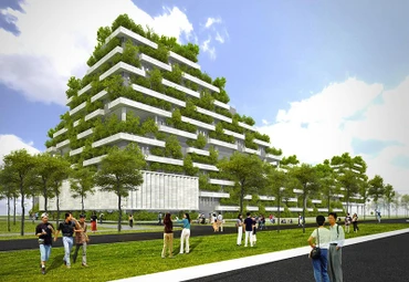 Thiết kế Tòa nhà văn phòng xanh FPT, khu CNC Hòa Lạc, Hà Nội. (Ảnh: kientrucvietnam.org.vn)