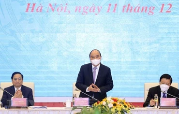  Chủ tịch nước Nguyễn Xuân Phúc chủ trì hội thảo về Nhà nước pháp quyền xã hội chủ nghĩa Việt Nam. (Ảnh: Thống Nhất/TTXVN) 