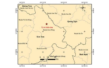 Bản đồ tâm chấn trận động đất thứ nhất, xảy ra tại huyện Kon Plông, tỉnh Kon Tum sáng ngày 1/6/2022. (Ảnh: Viện Vật lý địa cầu)