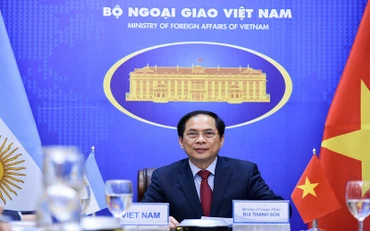 Bộ trưởng Ngoại giao Bùi Thanh Sơn tại cuộc điện đàm. Ảnh: Bộ Ngoại giao