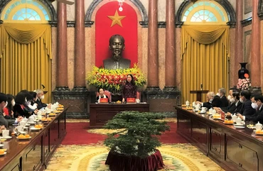 Phó Chủ tịch nước Võ Thị Ánh Xuân phát biểu tại buổi gặp mặt.
