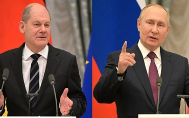 Thủ tướng Đức Olaf Scholz (trái) và Tổng thống Nga Vladimir Putin. (Ảnh tư liệu của Điện Kremlin)