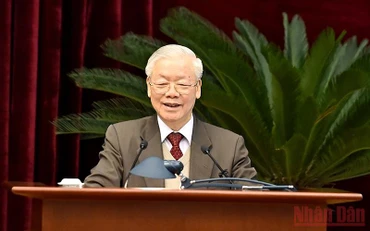Tổng Bí thư Nguyễn Phú Trọng phát biểu ý kiến tại Hội nghị. (Ảnh: ĐĂNG KHOA)