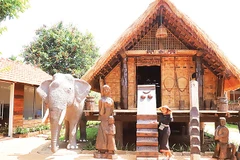 Chiếc cầu thang chính ngôi nhà dài của người Ê Ðê. 