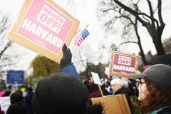 Nhiều người phản đối giới chức Mỹ can thiệp vào Harvard. Ảnh: REUTERS