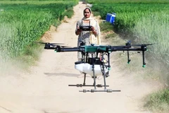 Một nữ phi công điều khiển drone từ xa. Ảnh: REUTERS