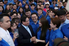 Thủ tướng Chính phủ Phạm Minh Chính tại diễn đàn “Đối thoại với thanh niên năm 2025”, chiều 24/3 tại Hà Nội. Ảnh: THẾ ĐẠI