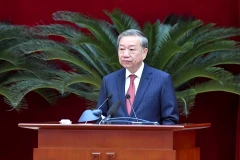 Tổng Bí thư Tô Lâm phát biểu bế mạc Hội nghị. (Ảnh: ĐĂNG KHOA)