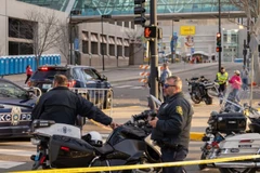 Cảnh sát làm việc tại hiện trường 1 vụ xả súng ở Kansas City, Missouri, Mỹ. (Ảnh minh họa: Xinhua)