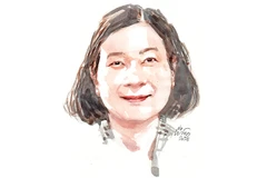 Ký họa chân dung nhà thơ Huỳnh Thúy Kiều của họa sĩ Đỗ Hoàng Tường.