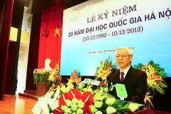 Tổng Bí thư Nguyễn Phú Trọng phát biểu tại buổi lễ kỷ niệm 20 năm thành lập ĐHQGHN (1993-2013), ngày 9/12/2013.