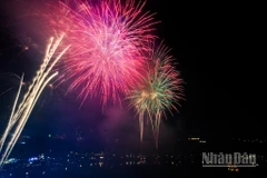 Pháo hoa chào năm mới 2025 tại Hà Nội. (Ảnh THÀNH ĐẠT)