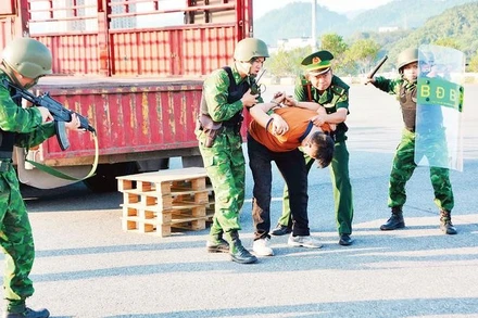Bộ đội Biên phòng tỉnh Lào Cai (Việt Nam) và Chi đội Quản lý biên giới Hồng Hà (Trung Quốc) phối hợp diễn tập phòng, chống xuất, nhập cảnh trái phép.