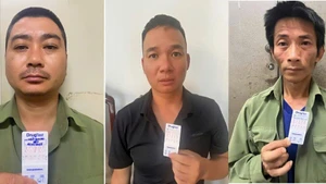 Các đối tượng Điệp, Hưng và Đại tại cơ quan Công an.