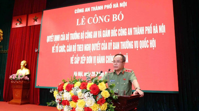 Giám đốc Công an thành phố Hà Nội Nguyễn Thanh Tùng phát biểu chỉ đạo. z6753232504907-ca4d6bfdf518aff381d9dc23fa207461-8601.jpg